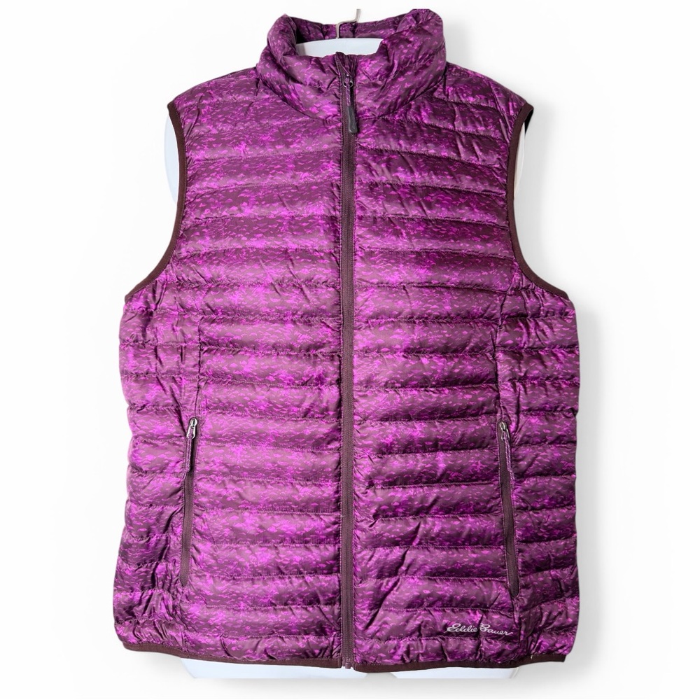 Eddie Bauer EB700 Down Puffer Vest | Purple Ditsy Print - Size Medium | Like New - Picture 2 of 6